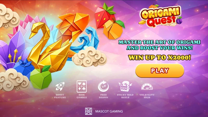 Origami Quest – hlavní obrazovka s válci a symboly origami